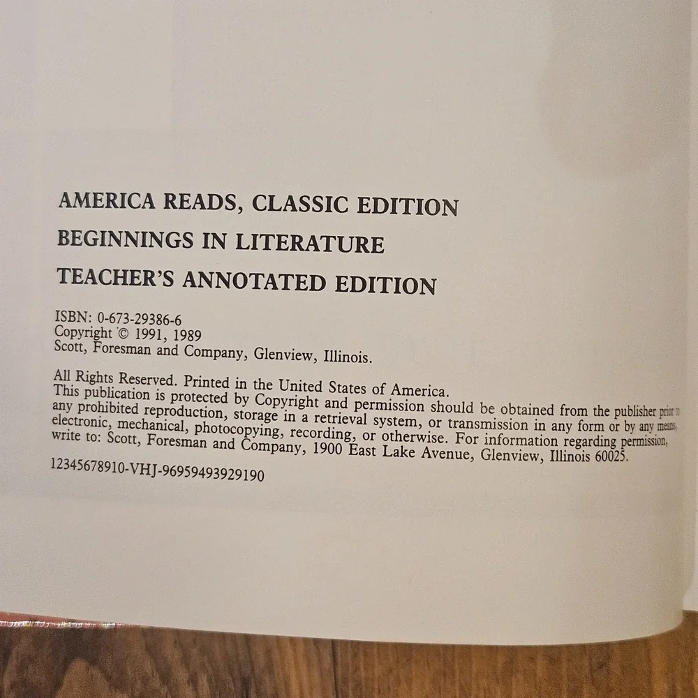 Beginnings in Literature America Reads Classic Teacher's Annotated Edition 1991